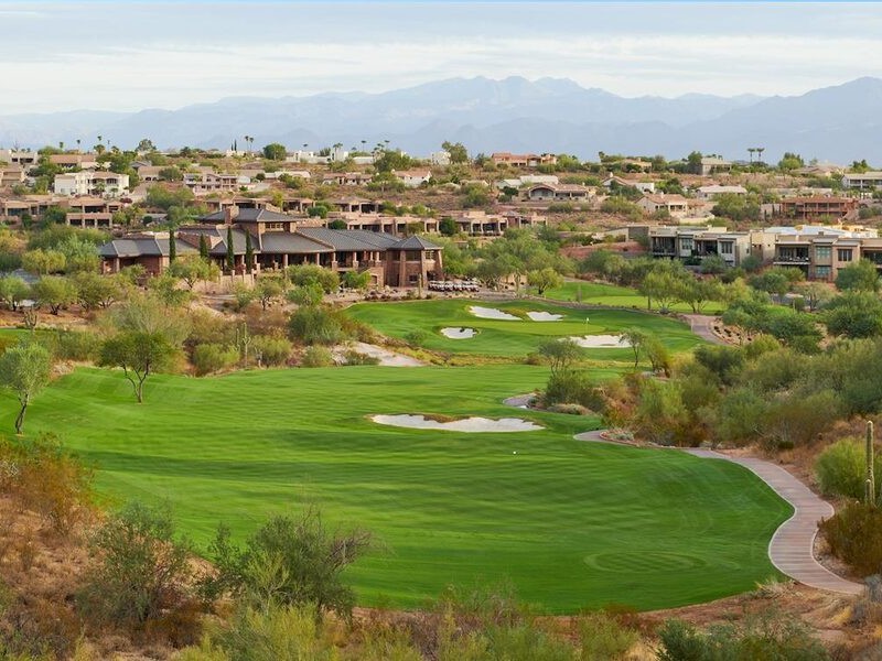 Desert golf course community with defensible landscaping in Arizona